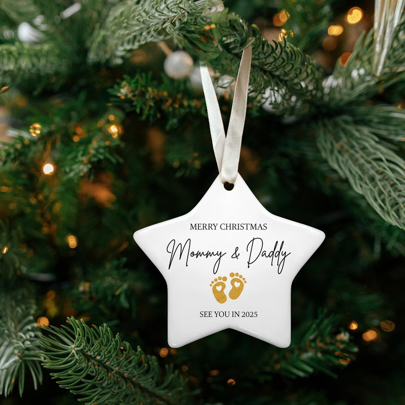 TEEBIM هدايا الحمل لتوقع أمي - هدايا إعلان الحمل لأجداد زوج العائلة العمة - عيد الميلاد الأول كأم وأبي زخرفة تتوقع زخرفة الطفل 2025 - زخرفة السيراميك - Image 4