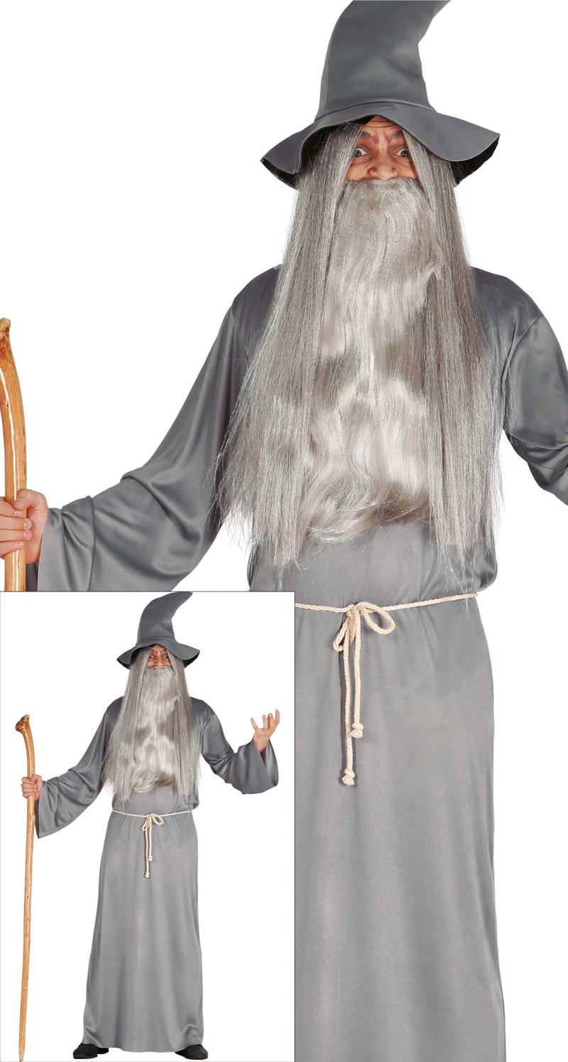 FIESTAS GUIRCA Mighty Wizard Fancy Dress Costume - Sorcerer Grey Tunic with Hat - Witcher Fancy Dress Men Size S 36-38 - Image 1