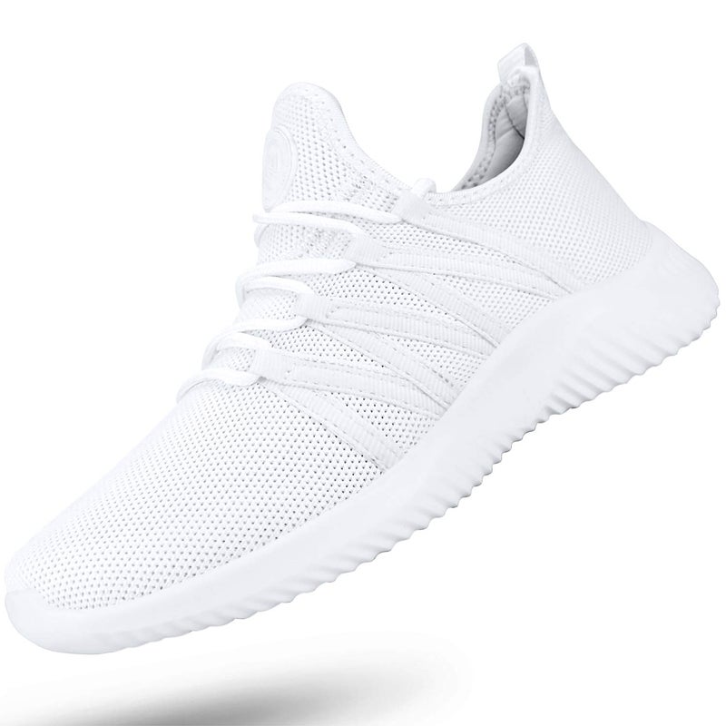 Feethit Womens Slip On Running Shoes Non Slip Walking Shoes Lightweight Gym Workout Shoes Breathable Fashion Sneakers All White Size 8.5 - Image 1