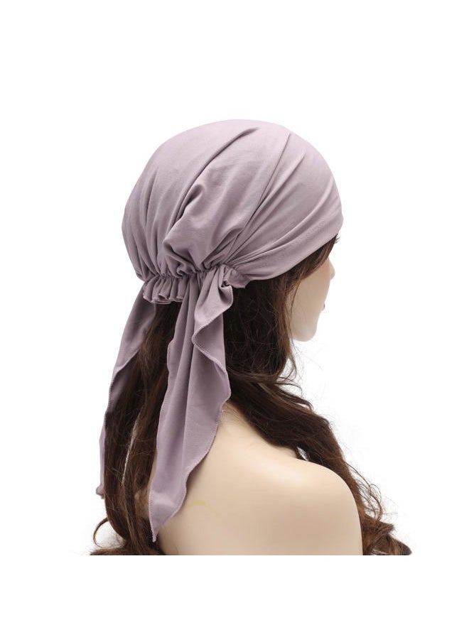 ZLYC Chemo Headwear Pre Tied Head Scarf Headwraps Lightweight Turban Beanie Cap for Women (Plain Purple White)  - Image 3