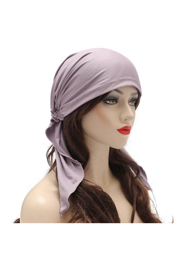 ZLYC Chemo Headwear Pre Tied Head Scarf Headwraps Lightweight Turban Beanie Cap for Women (Plain Purple White)  - Image 2