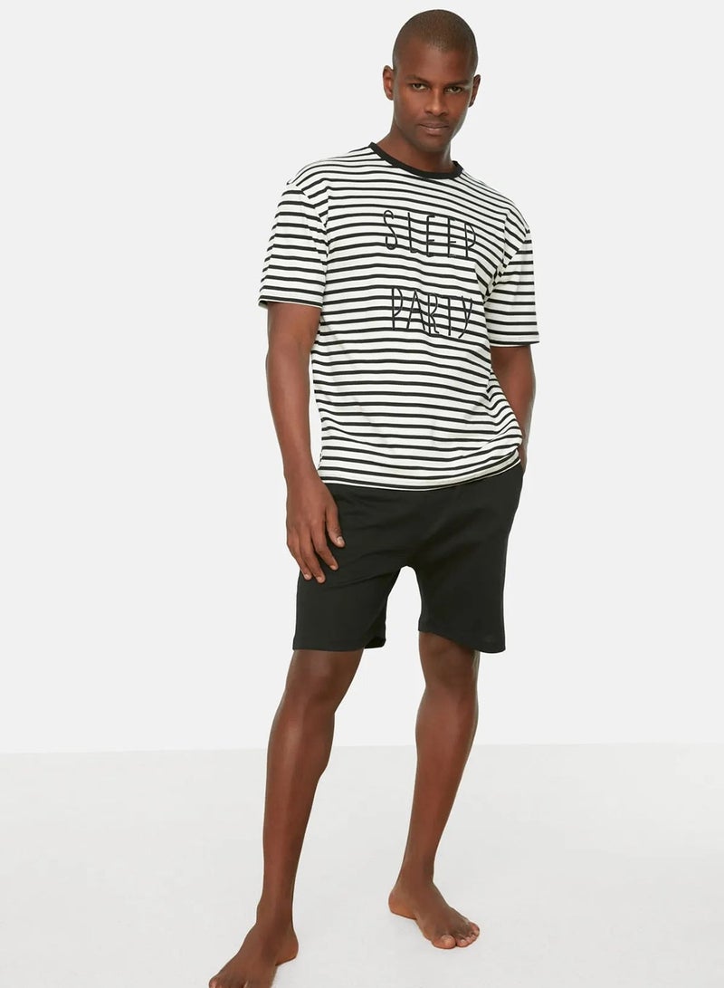 trendyol Black Regular Fit Summer Pajama Set with Shorts - Thmss21Pt0691 - Image 1