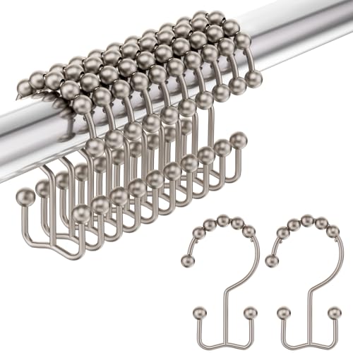 Amazer Shower Curtain Hooks Rings, Stainless Steel Shower Curtain Rings, 12Pcs Double Glide Shower Hooks for Bathroom Shower Curtain Rods Dual Rust-Resistant Shower Rings, Matte Nickel - Image 1
