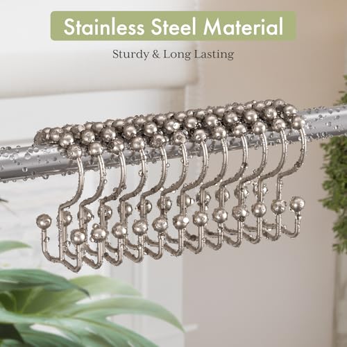 Amazer Shower Curtain Hooks Rings, Stainless Steel Shower Curtain Rings, 12Pcs Double Glide Shower Hooks for Bathroom Shower Curtain Rods Dual Rust-Resistant Shower Rings, Matte Nickel - Image 3
