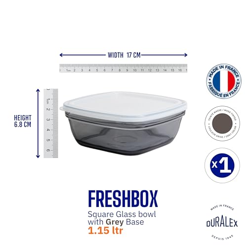 Duralex® France Fresh Box Square Grey Tempered Glass Storage with Lid | 1.15 L | Durable, 3x Stronger, Microwave and Dishwasher Safe Kitchen Glass Container - Image 3