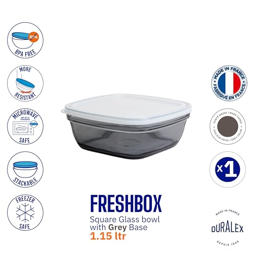 Duralex® France Fresh Box Square Grey Tempered Glass Storage with Lid | 1.15 L | Durable, 3x Stronger, Microwave and Dishwasher Safe Kitchen Glass Container - Image 4