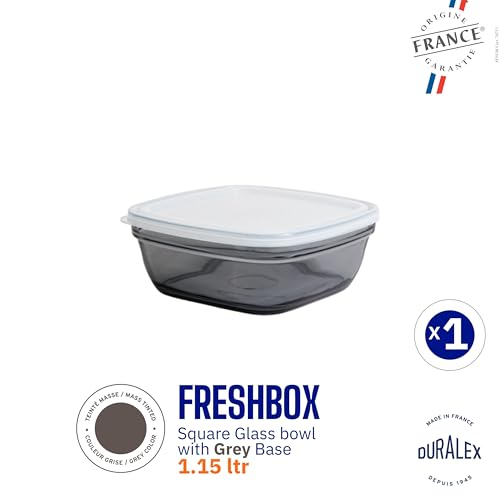 Duralex® France Fresh Box Square Grey Tempered Glass Storage with Lid | 1.15 L | Durable, 3x Stronger, Microwave and Dishwasher Safe Kitchen Glass Container - Image 2