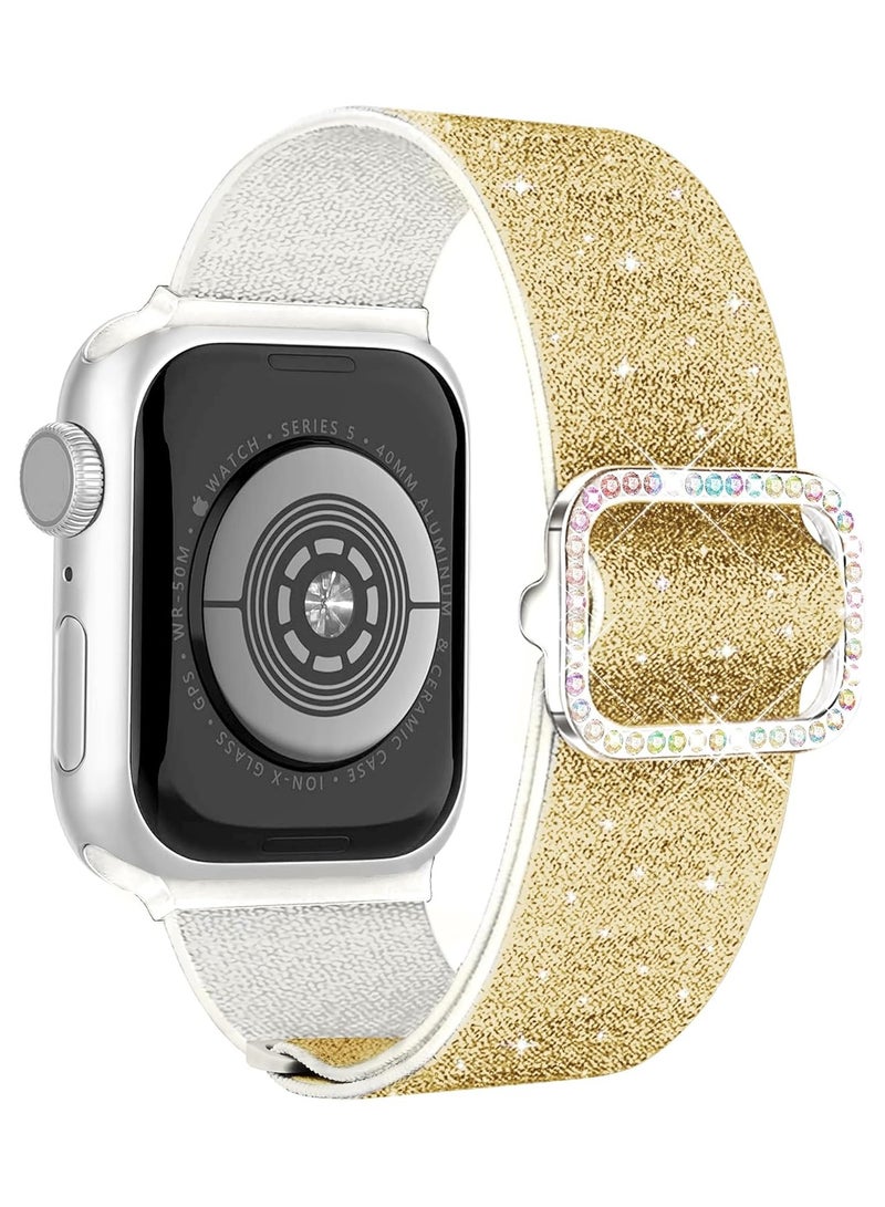 Bling Stretchy Nylon Band Compatible with Apple Watch Band 42mm 44mm 45mm 46mm 49mm for Women, Sparkly Elastic Solo Loop Bands for iWatch Series 10/9/8/7/6/5/Ultra/Ultra 2 (Gold)  - Image 1