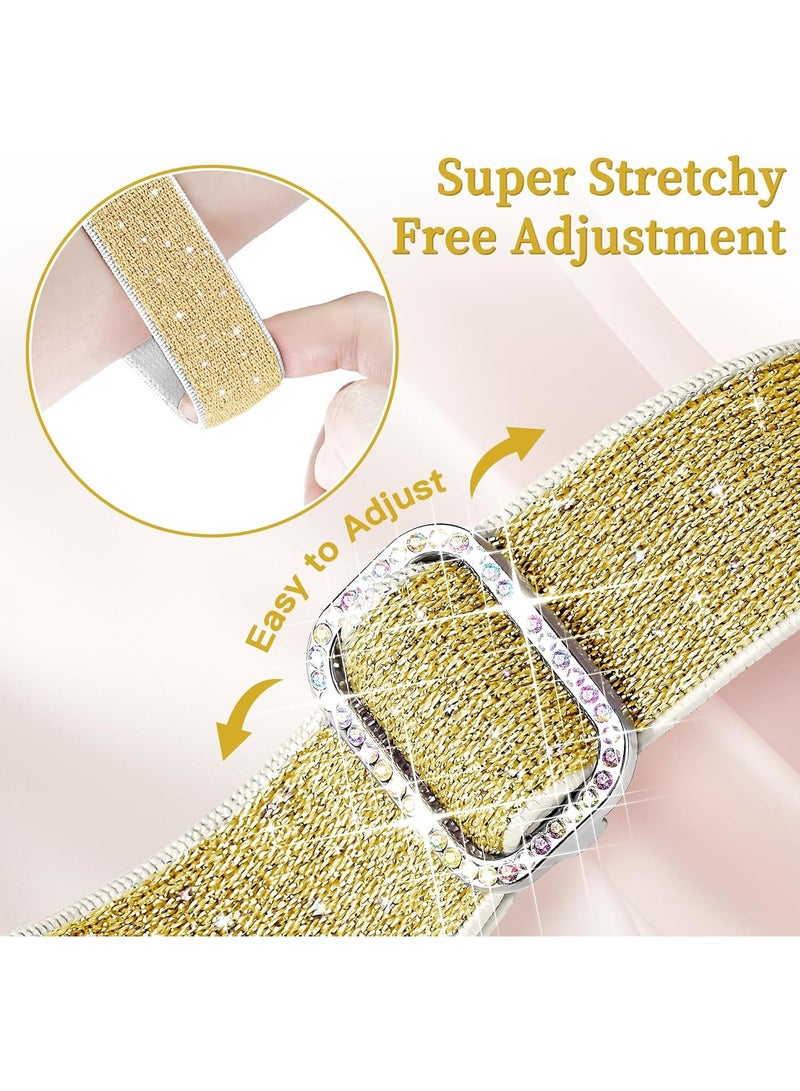 Bling Stretchy Nylon Band Compatible with Apple Watch Band 42mm 44mm 45mm 46mm 49mm for Women, Sparkly Elastic Solo Loop Bands for iWatch Series 10/9/8/7/6/5/Ultra/Ultra 2 (Gold)  - Image 2