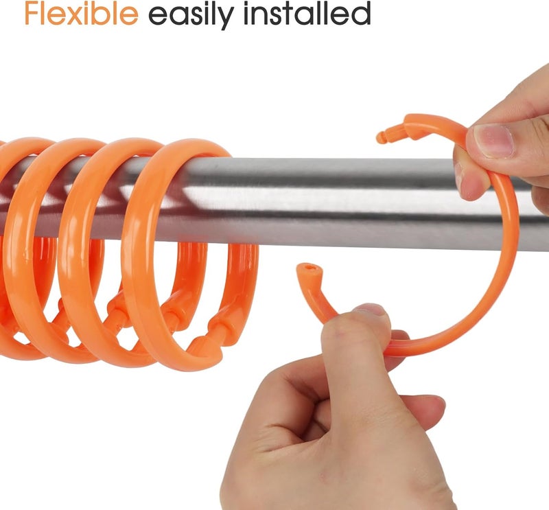 Qulable Orange Shower Curtain Hooks - 12 Pcs Circular Plastic Shower Curtain Rings for Bathroom - O Shaped Orange Shower Hooks Rings for Shower Curtain Rod - Image 3