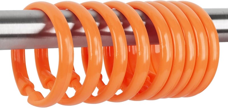 Qulable Orange Shower Curtain Hooks - 12 Pcs Circular Plastic Shower Curtain Rings for Bathroom - O Shaped Orange Shower Hooks Rings for Shower Curtain Rod - Image 1
