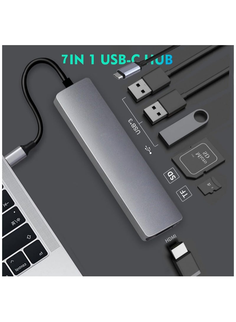 UREVO USB Hub Multiport Adapter 7 in 1 Portable Space Aluminum Dongle With 4K HDMI Output 3 USB 3.0 Ports SD/Micro SD Card Reader - Image 2