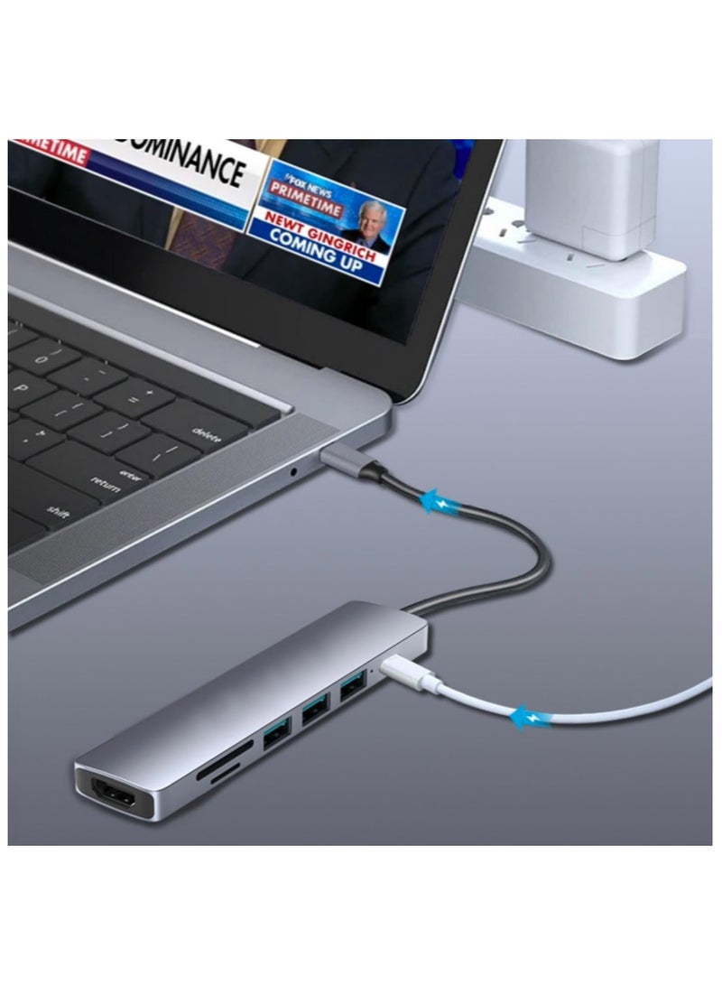 UREVO USB Hub Multiport Adapter 7 in 1 Portable Space Aluminum Dongle With 4K HDMI Output 3 USB 3.0 Ports SD/Micro SD Card Reader - Image 3