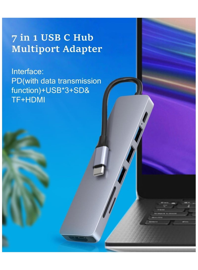 UREVO USB Hub Multiport Adapter 7 in 1 Portable Space Aluminum Dongle With 4K HDMI Output 3 USB 3.0 Ports SD/Micro SD Card Reader - Image 5