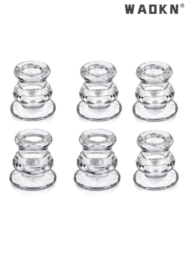 WAOKN Elegant Glass Candlestick Holders Set of 6 - Tapered Design for Wedding Celebration Tables, Anniversary Dinner Gatherings, Sophisticated Dining Room Displays, Romantic Valentine's Day Settings, and Any Special Occasion Decor  - Image 1