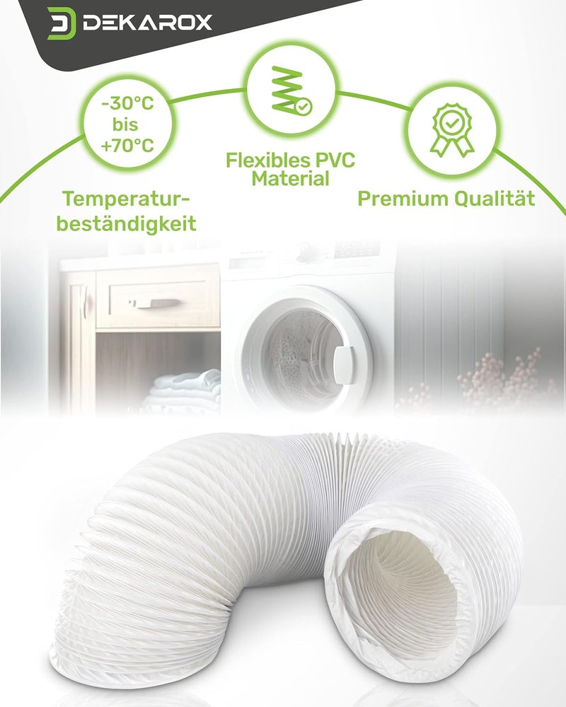 Dekarox 2.5 متر خرطوم عادم PVC بقطر 100/102 مم مرن مع مشابك لتكييف الهواء 100 ومجفف الملابس وغطاء الشفط - Image 4