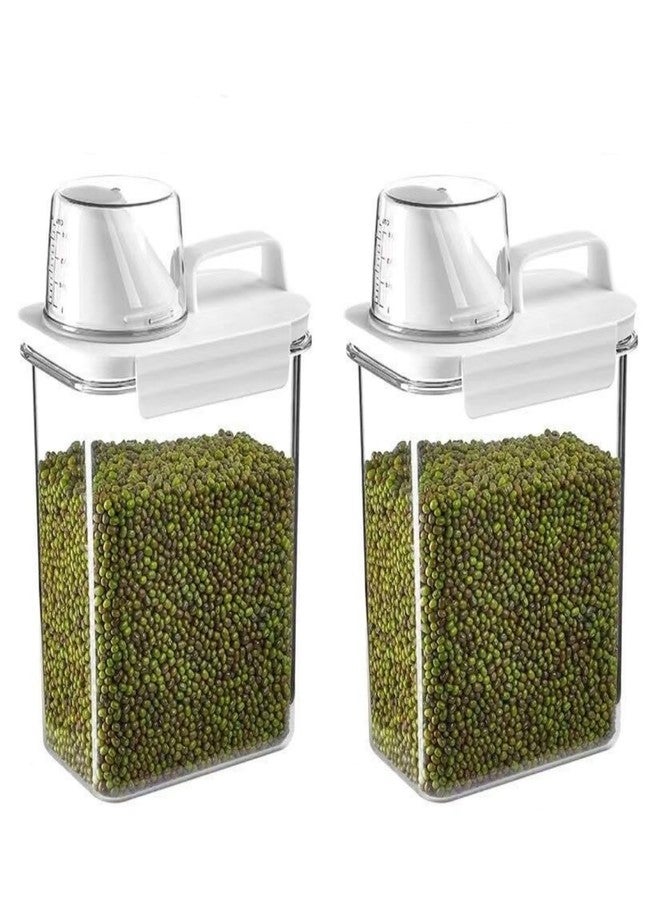 Frianchlly 2PCS Airtight Food Storage Containers measuring Cup Plastic Dry Food Canisters for Kitchen Pantry Organization and Storage One handed Leak Proof Lids White(1800ml/63.36oz) - Image 1