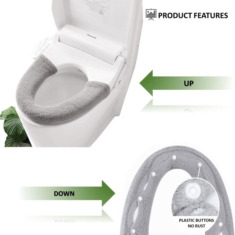 JorgenZ 2pcs Toilet-seat Cover Warmer Cushion â€“ Toilet seat Cover Pads Plush Warm Thick Bathroom Toilet Seat Warmer 2pcs Light Avocado Green - Image 4