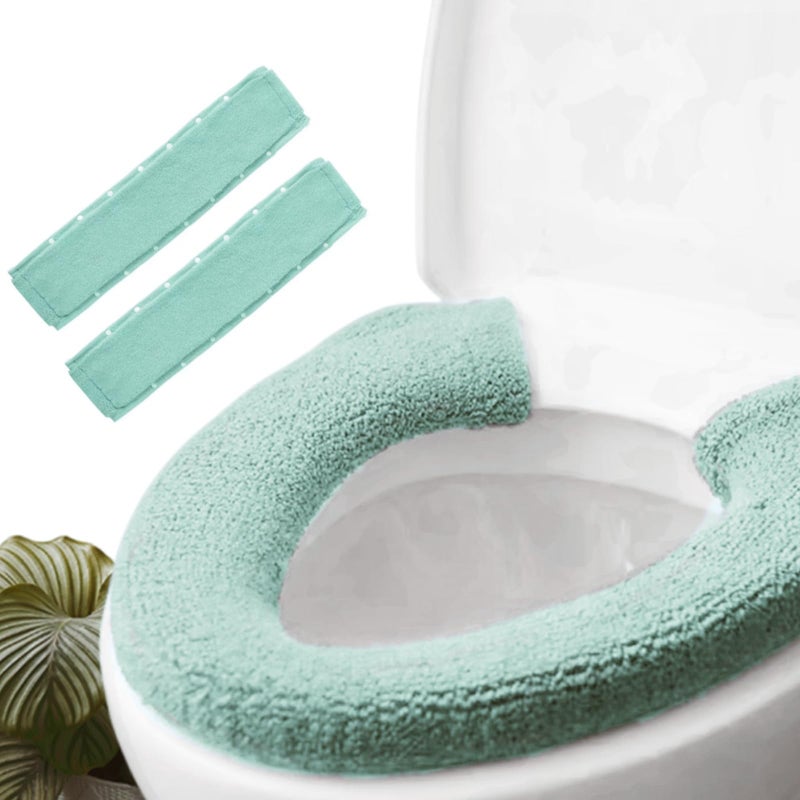 JorgenZ 2pcs Toilet-seat Cover Warmer Cushion â€“ Toilet seat Cover Pads Plush Warm Thick Bathroom Toilet Seat Warmer 2pcs Light Avocado Green - Image 1