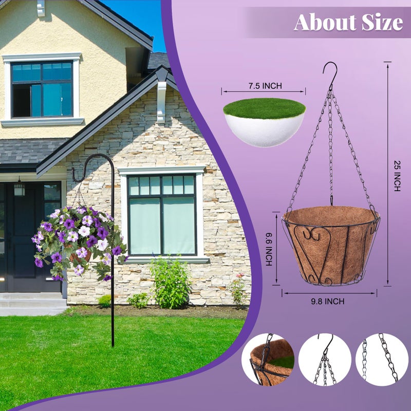 Ammyoo Artificial Hanging Fake Flowers with Basket Plants for Outdoor Decoration, Faux Silk Flower UV Resistant Morning Glory for Home Porch Patio Garden Balcony Yard Look Real (Purple White) - Image 3