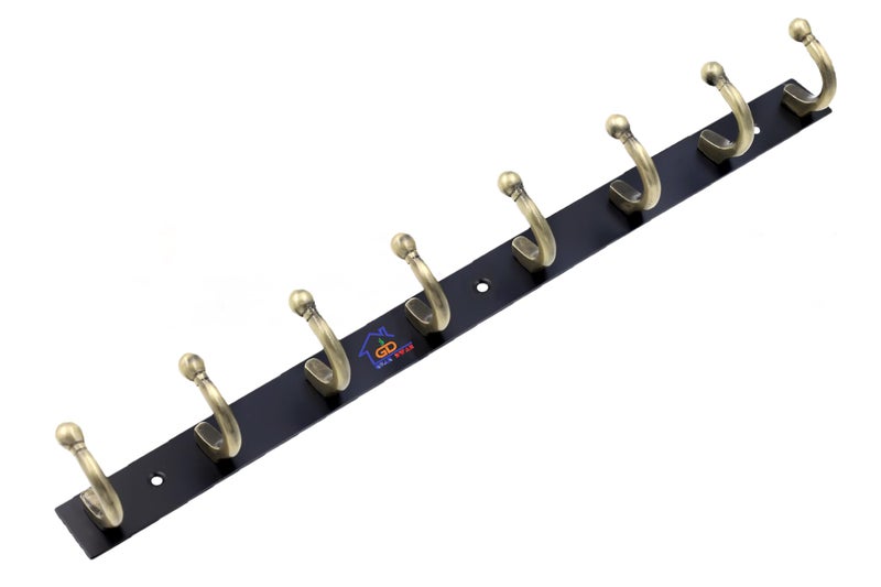GHAR DWAR Heavy Duty Goli Stainless Steel Cloth Hanger Suitable for Bathroom, Bedroom, Kitchen Wall Hooks Rail Hanging Scarf, Coat,Keys Tie Clothes Towel Door Robe Hanging Silver Black (Pack Of 1, 8 Pin) - Image 1