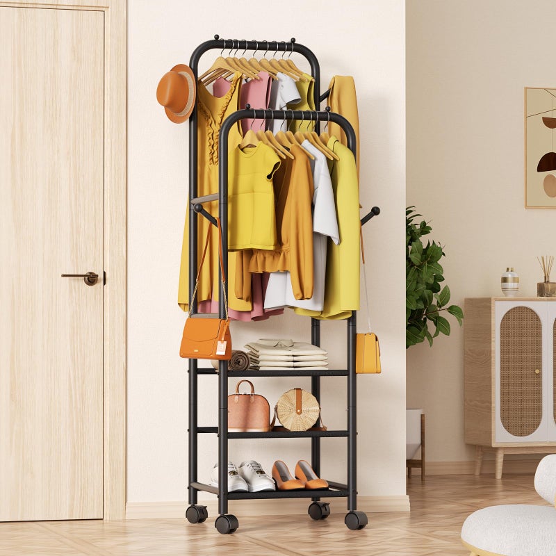 Furologee Clothing Racks for Hanging Clothes, Portable Rolling Garment Rack, Sturdy Metal Freestanding Clothes Rack with Wheels, Double Rods Wardrobe Racks for Bedroom Laundry Living Room - Image 2