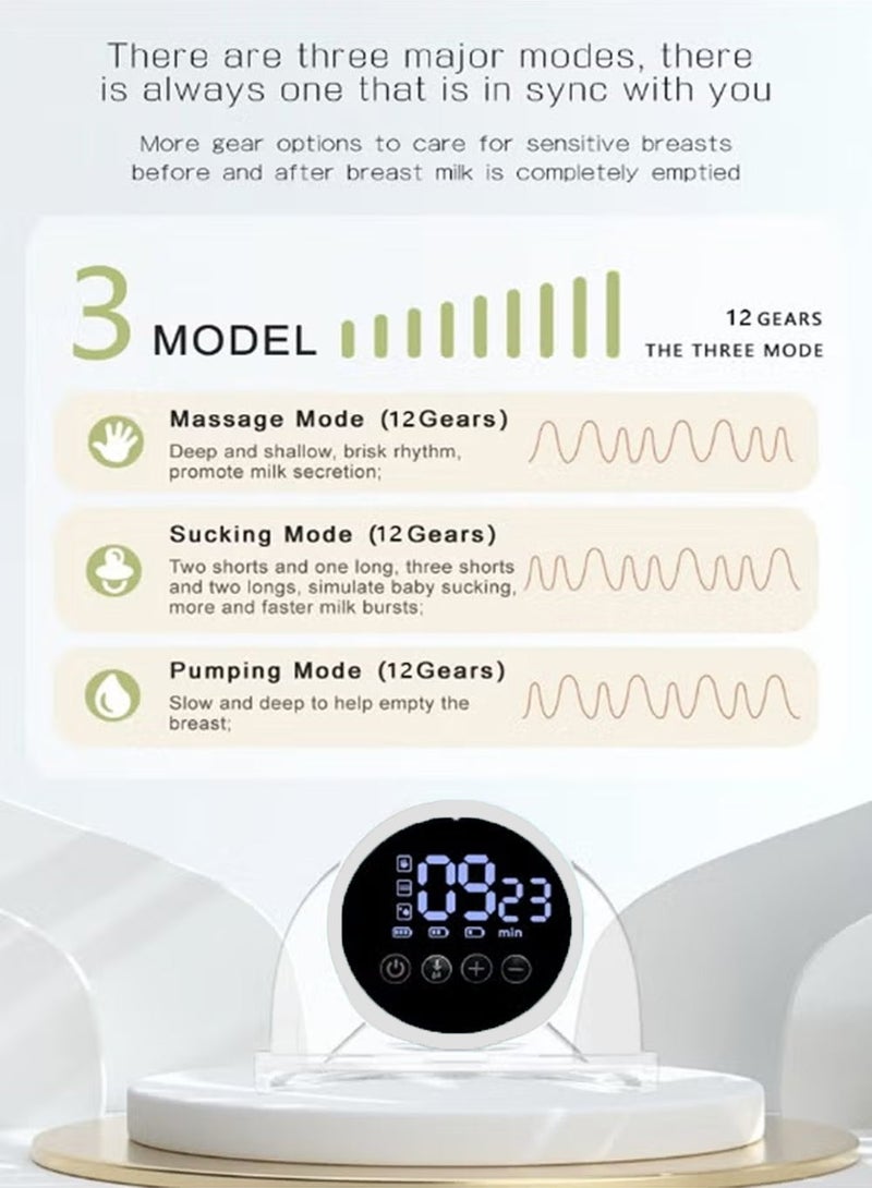 Moonstone Creations Breast Pump Portable, Rechargeable, Electric & Wearable with 3 Modes, 12 Levels, LCD Display, Memory Function, Pain-Free Design - Image 3