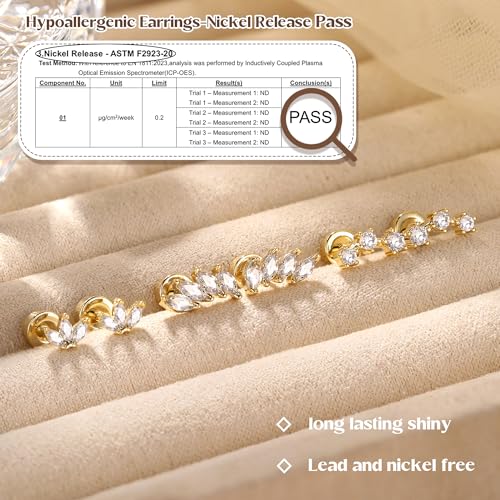 YADOCA Sterling Silver Flat Back Earrings for Women Hypoallergenic 14K Gold Plated Flatback Stud Earrings Trendy Cartilage Helix Conch Tragus Piercing Jewelry 3 Pairs Dainty CZ Opal Earring Set - Image 2