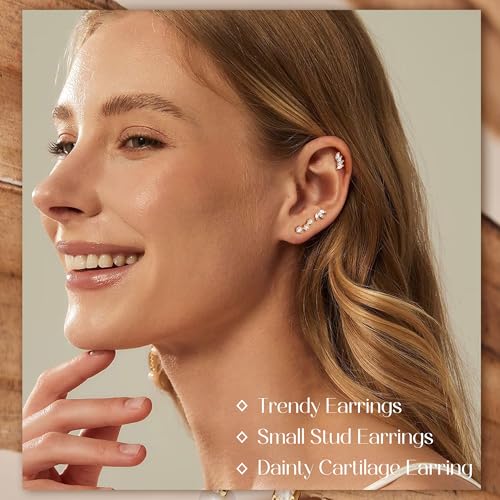 YADOCA Sterling Silver Flat Back Earrings for Women Hypoallergenic 14K Gold Plated Flatback Stud Earrings Trendy Cartilage Helix Conch Tragus Piercing Jewelry 3 Pairs Dainty CZ Opal Earring Set - Image 5