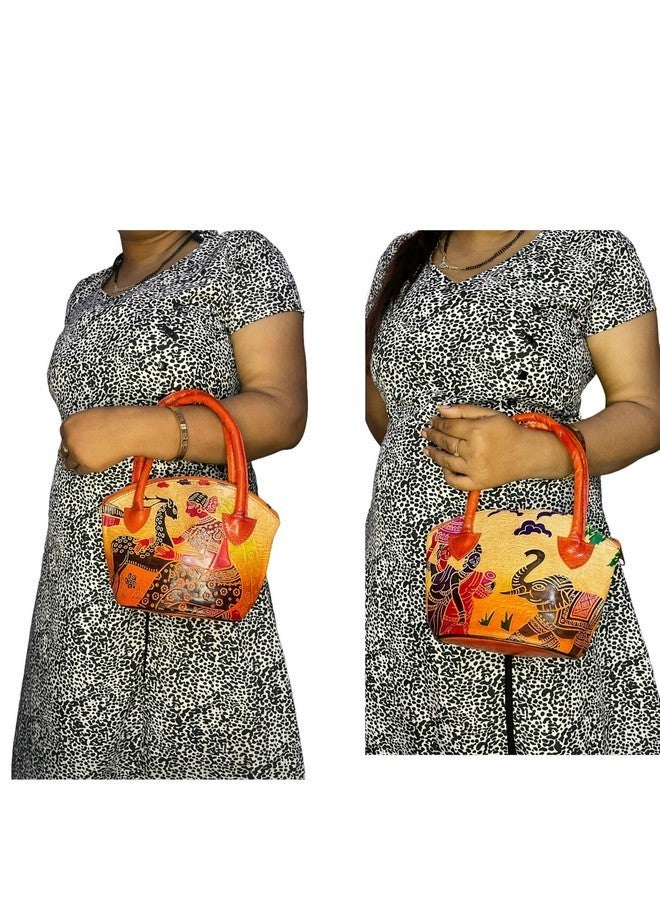 CLASSIQUE Womens Shantiniketan Pure Leather Ethnic Printed Hand Bag Purse Small Batua Lady With Elephant, Multicolor - Image 2