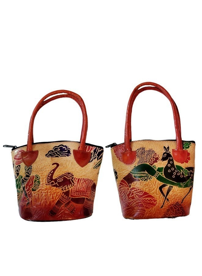 CLASSIQUE Womens Shantiniketan Pure Leather Ethnic Printed Hand Bag Purse Small Batua Lady With Elephant, Multicolor - Image 1