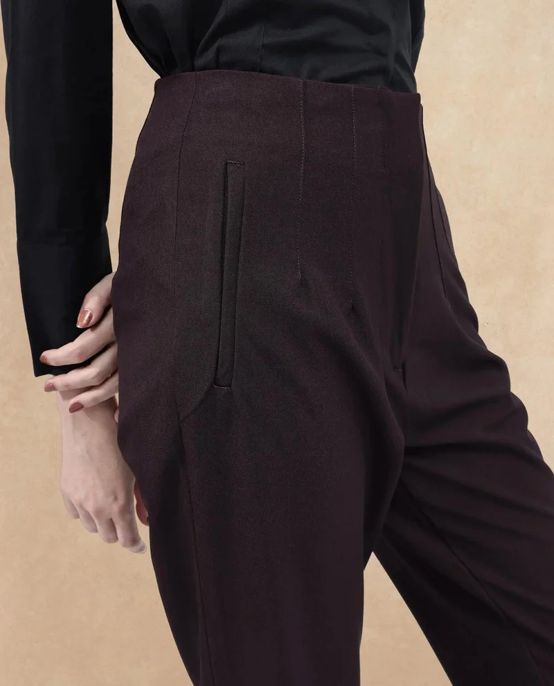 Rareism Women's High Waist Tapered Fit Trouser