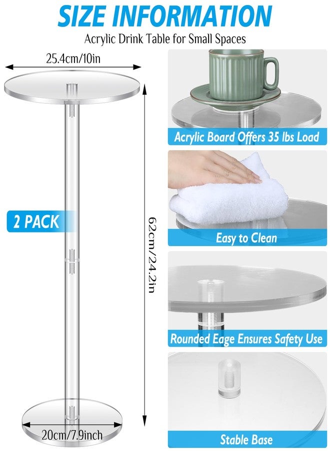 Lineshading 2 Pcs Acrylic Drink Side Tables 10 l x 10 W x 24.2 H Clear Living Room Round Coffee Cocktail Tables for Small Space End for Living Room Balcony Bedroom Easy Assembly - Image 2