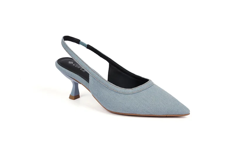 كابلي حذاء كعب عالي من الدنيم بحزام خلفي