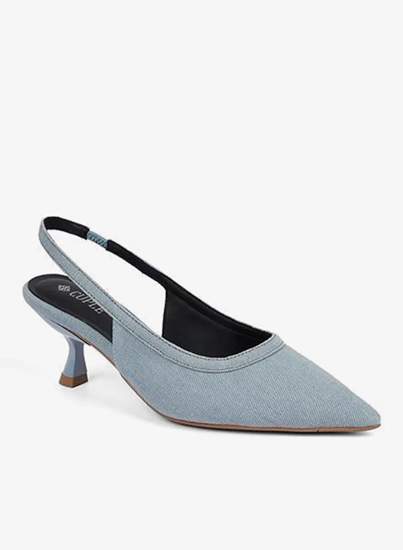 كابلي حذاء كعب عالي من الدنيم بحزام خلفي