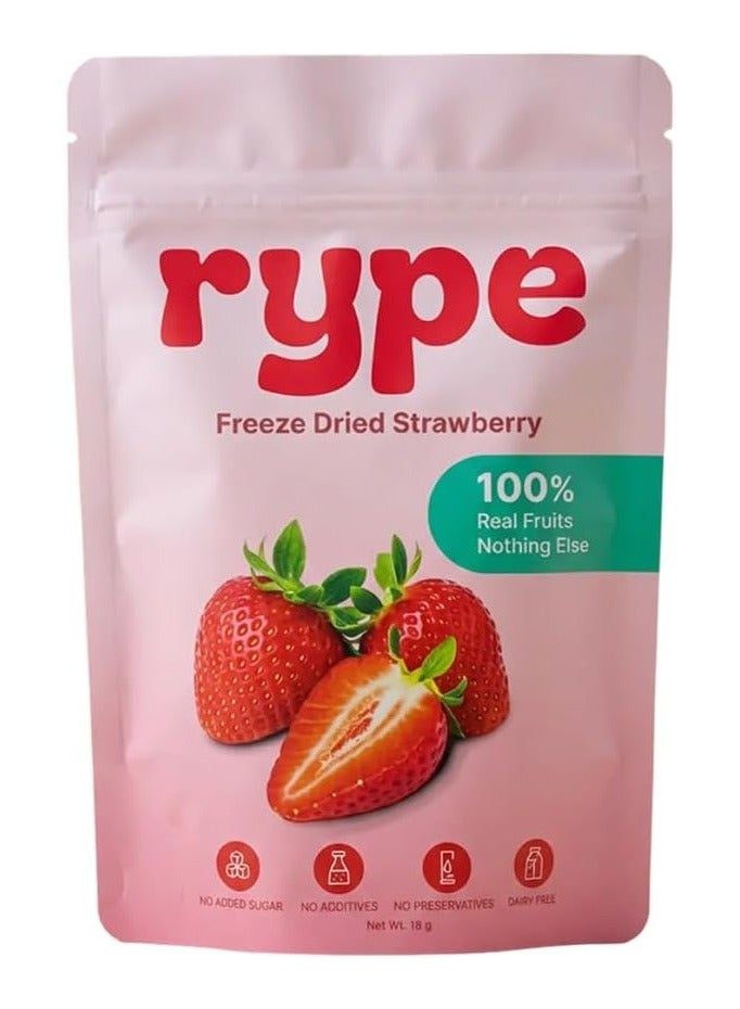 Rype فراولة ريب المجففة بالتجميد - 100% فاكهة حقيقية، بدون سكر مضاف، وجبة خفيفة صحية، نباتية، خالية من الجلوتين، عبوة 18 جرام - Image 1