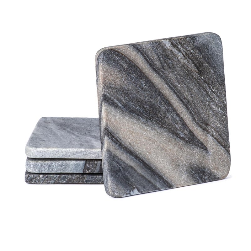 Thirstystone 4 Pack Natural Marble Square Coasters with Protective Cork Backing Elegant Luxourious Easily Wipes Clean