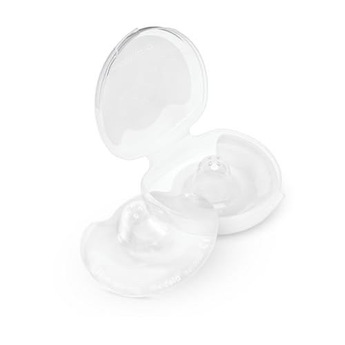 Medela ميدلا كونتاكت نيبيل شيلدز - خالية من BPA، مصنوعة من سيليكون ناعم فائق النحافة، تشمل درعين وحافظة، 20 مم، متوسطة - Image 1