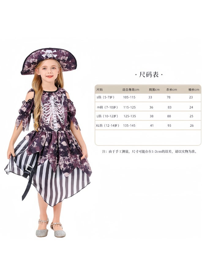 فستان تنكر قراصنة للأطفال مع قبعة مثالي للهالوين، كوسبلاي، وملابس تنكرية للبنات، مقاس م - Image 2