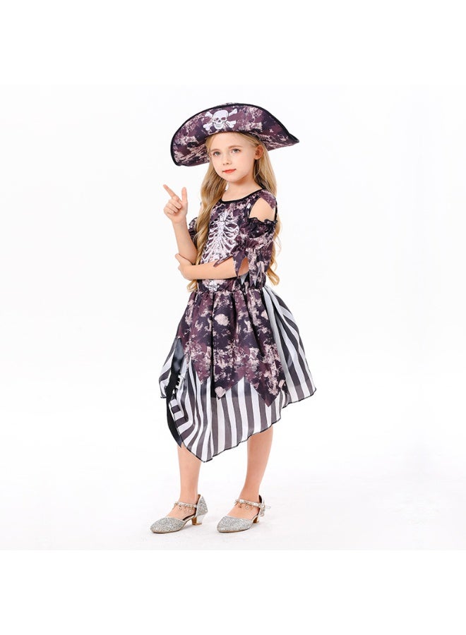 فستان تنكر قراصنة للأطفال مع قبعة مثالي للهالوين، كوسبلاي، وملابس تنكرية للبنات، مقاس م - Image 4
