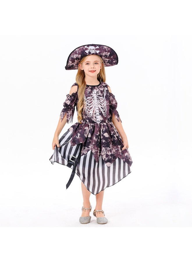 فستان تنكر قراصنة للأطفال مع قبعة مثالي للهالوين، كوسبلاي، وملابس تنكرية للبنات، مقاس م - Image 1
