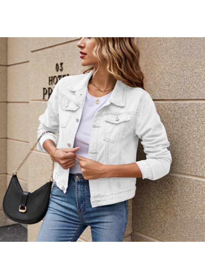 European And American Fashion Slim Lapel Denim Jacket Dropshipping Solid Color Versatile