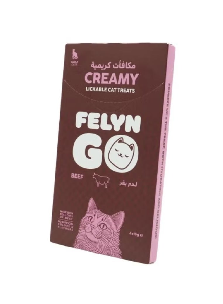 Felyn GO Cat Creamy Treats Beef Flavor 4 x 15g Artificial Color & Flavor-Free Formula - Cat Treats - Image 1