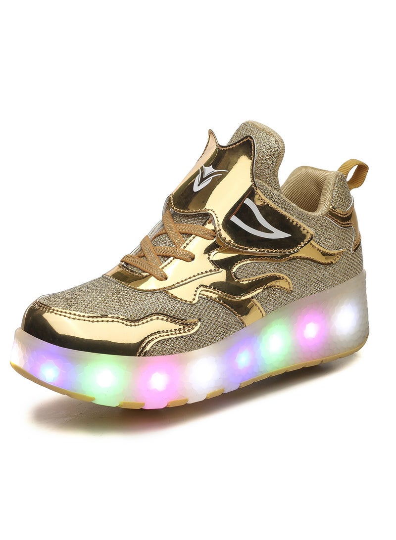 إسكدنيا أحذية تزلج بعجلات مضيئة LED للأطفال باللون الذهبي - Image 1