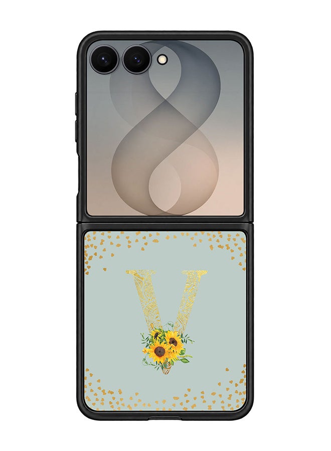 Stylizedd Rugged Case for Samsung Galaxy Z Flip8- Slim Fit Hybrid Rubber Cover Sunflower Monogram - V (Light Grey)