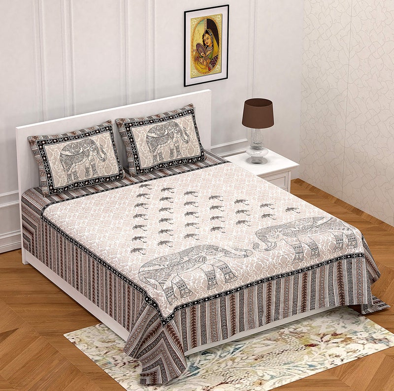 Braise Premium | King Size |100% Pure Cotton | Double Bedsheet 95 x 108 inches with 2 Pillow Covers (Brown, Design 1) - Image 1
