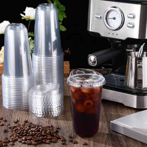 Ziliny 50 Sets Clear Plastic Coffee Cups with Sip Lids Disposable Plastic PET Crystal Cups for Iced Coffee Smoothie Cold Beverage Drink Shops and Party CateringClear18 oz - Image 5