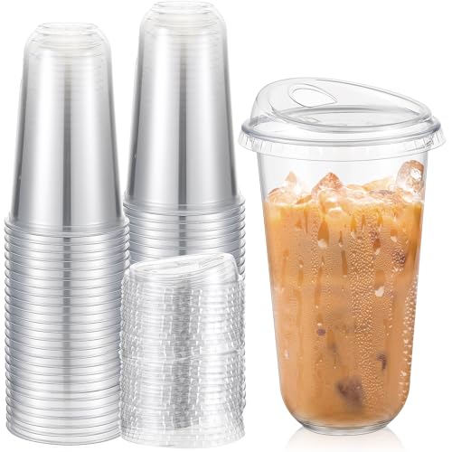 Ziliny 50 Sets Clear Plastic Coffee Cups with Sip Lids Disposable Plastic PET Crystal Cups for Iced Coffee Smoothie Cold Beverage Drink Shops and Party CateringClear18 oz - Image 2