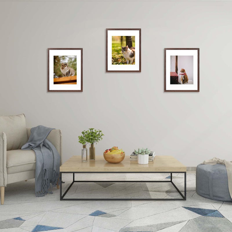 Hogaryo 11x14 Picture Frame Brown 3 Pcs Frames can Display 8x10 Picture with Mat or 11x14 Without Mat on the Wall - Image 3