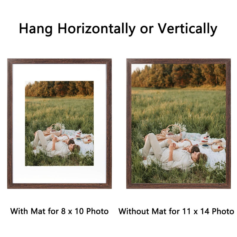 Hogaryo 11x14 Picture Frame Brown 3 Pcs Frames can Display 8x10 Picture with Mat or 11x14 Without Mat on the Wall - Image 4